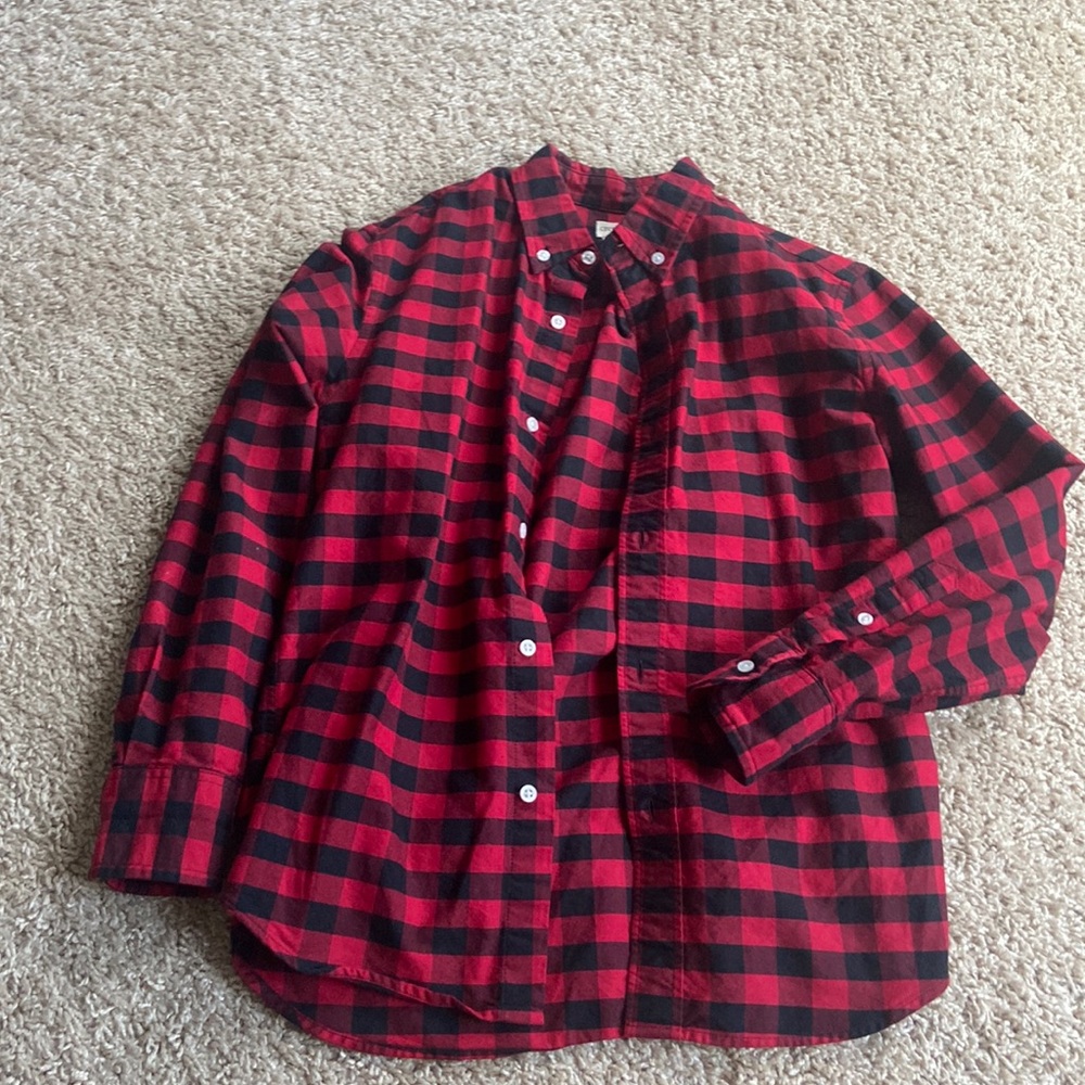 Crewcut red and black plaid button up shirt